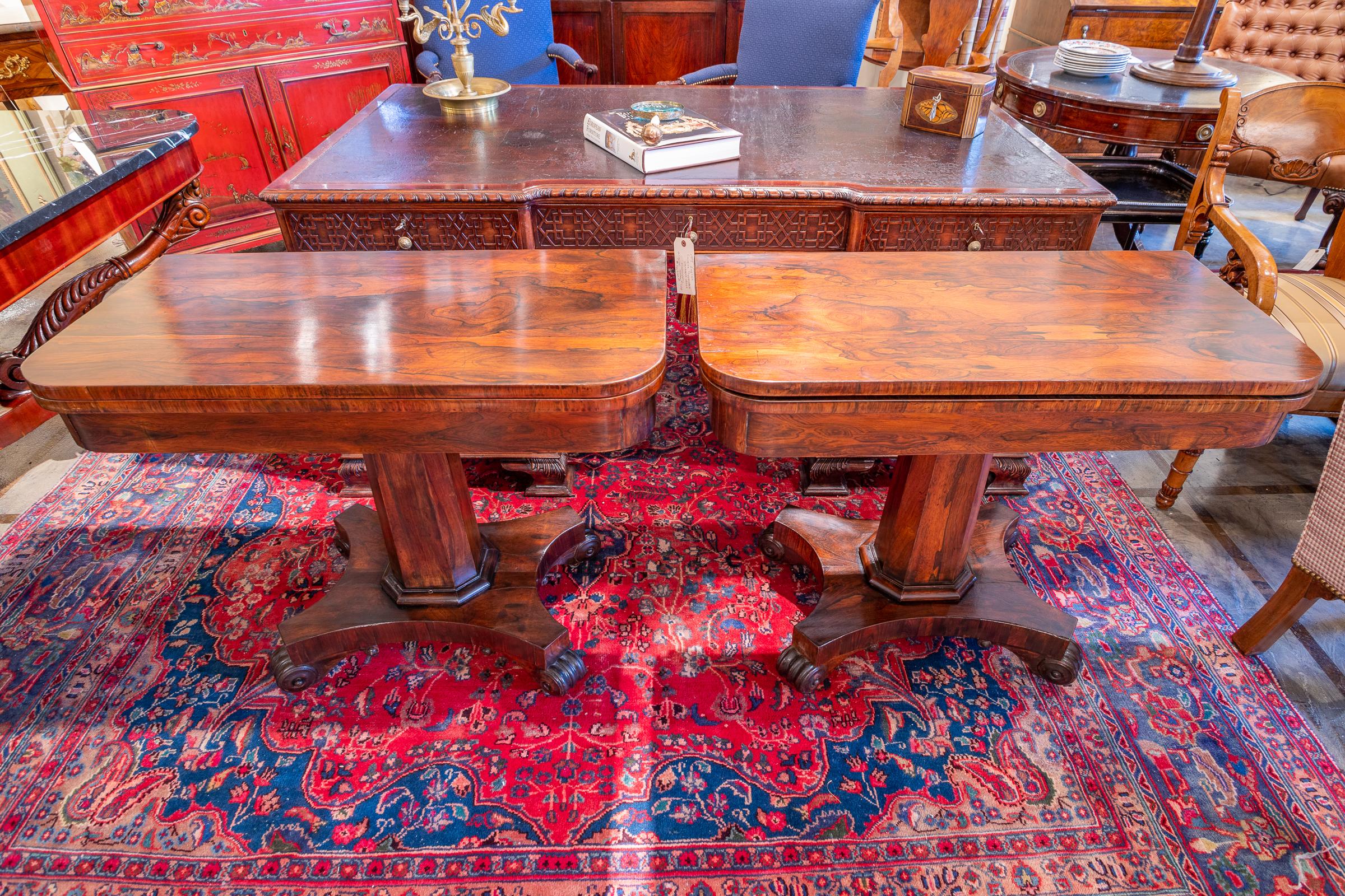 Hand-Carved Fine Pair of Regency Period Rosewood Games Tables, Signed Phenes & Williamson For Sale
