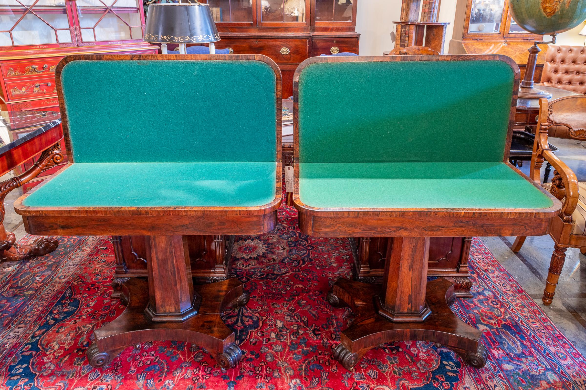 Fine Pair of Regency Period Rosewood Games Tables, Signed Phenes & Williamson In Good Condition For Sale In Dallas, TX