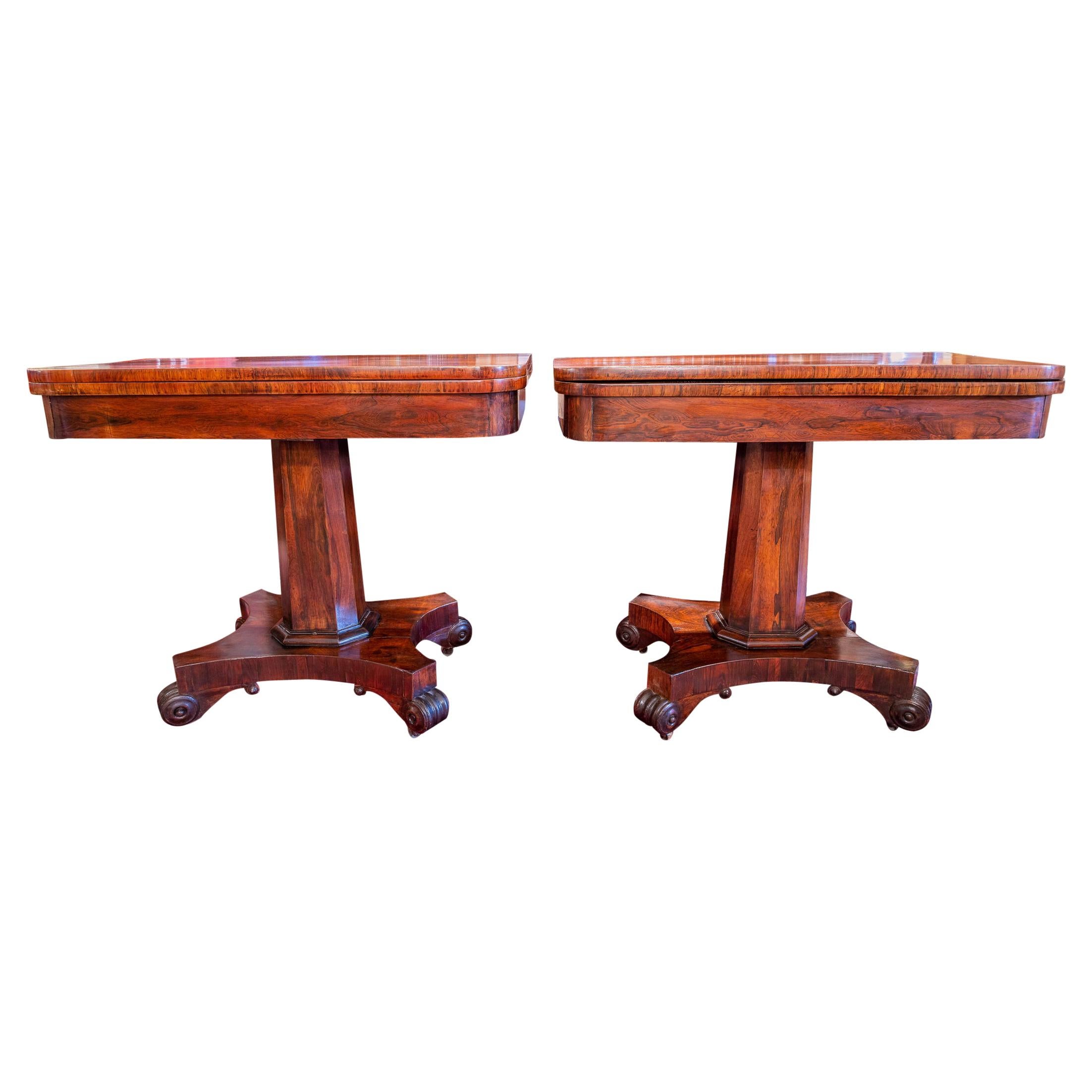 Fine Pair of Regency Period Rosewood Games Tables, Signed Phenes & Williamson For Sale