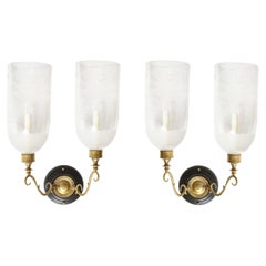 Fine Pair of Regency Style Ebonized and Glass Two-Light Hurricane Wall Lights