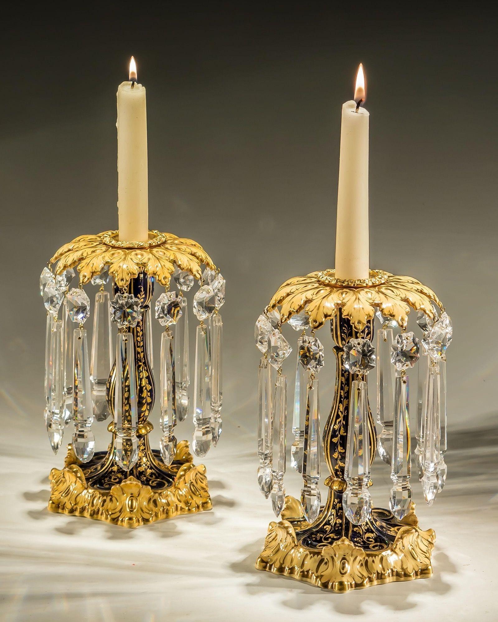 19th Century Fine Pair of Rockingham Porcelain Candlesticks For Sale