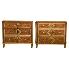 A fine pair of Russian light mahogany and brass inlayed commodes