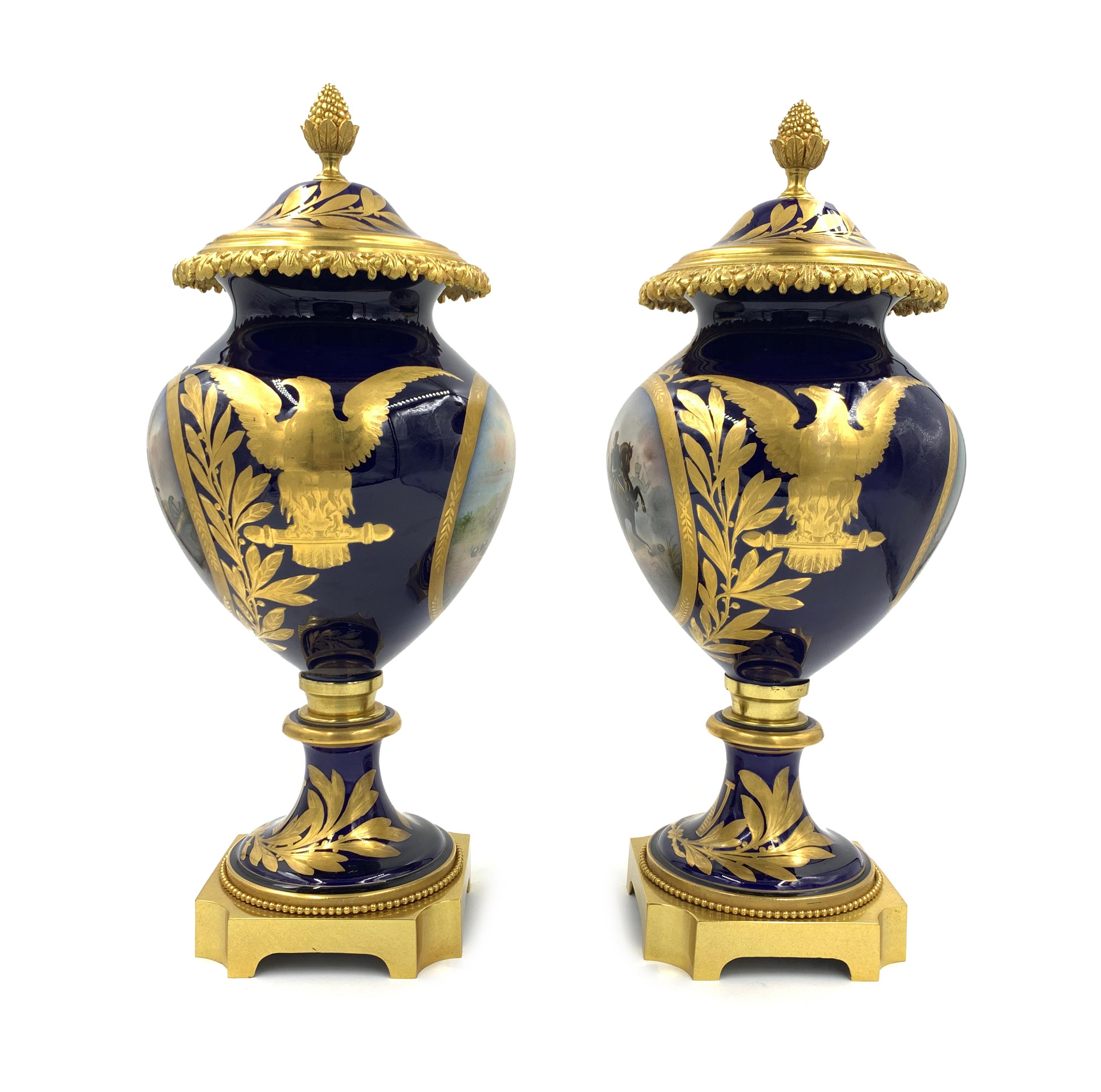 French Fine Pair of Sevres Style Napoleonic Porcelain Vases For Sale