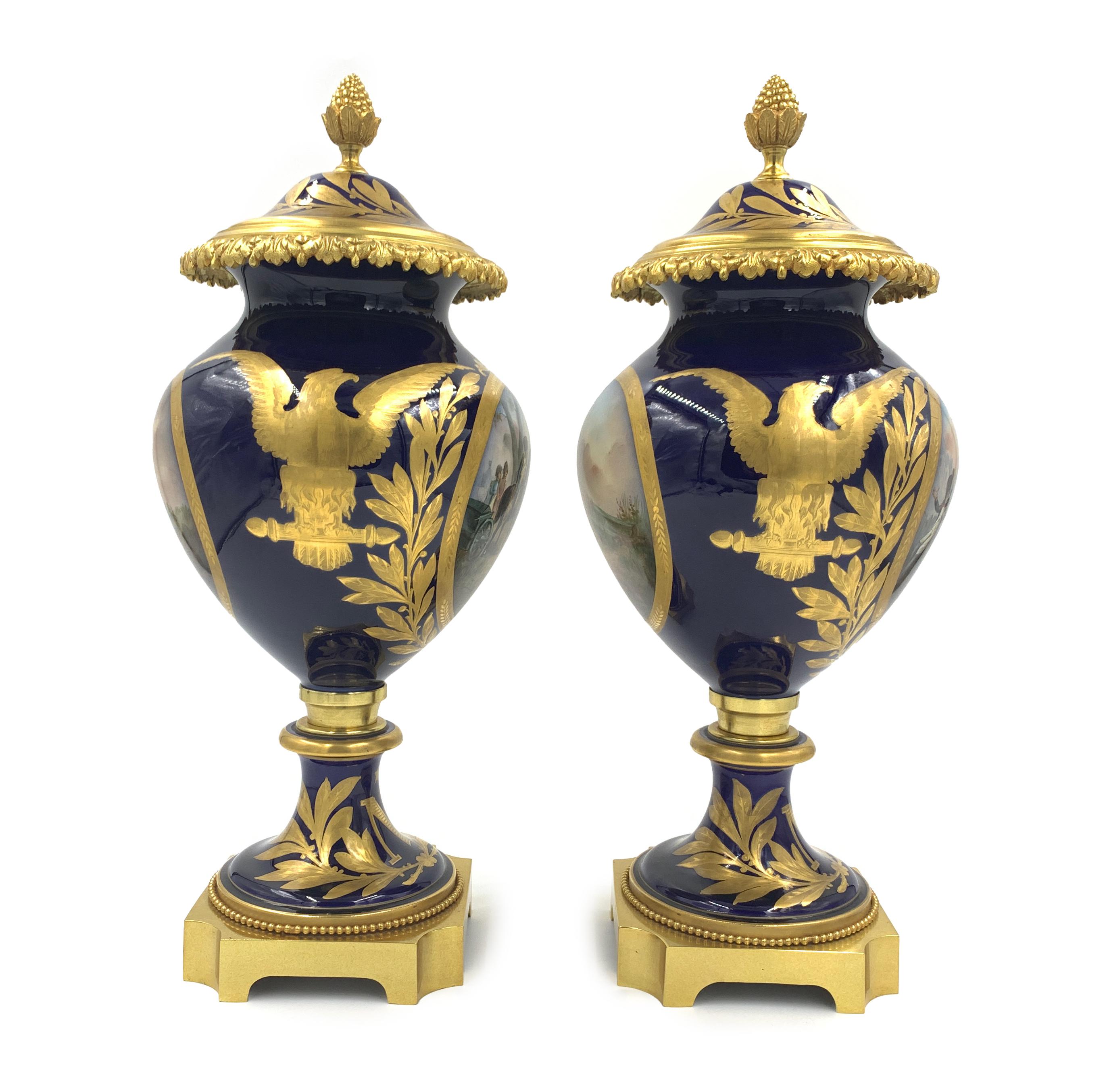 19th Century Fine Pair of Sevres Style Napoleonic Porcelain Vases For Sale