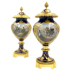 Fine Pair of Sevres Style Napoleonic Porcelain Vases