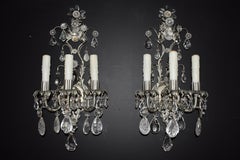 Fine Pair of Silvered, Crystal and Rock Crystal Wall Sconces