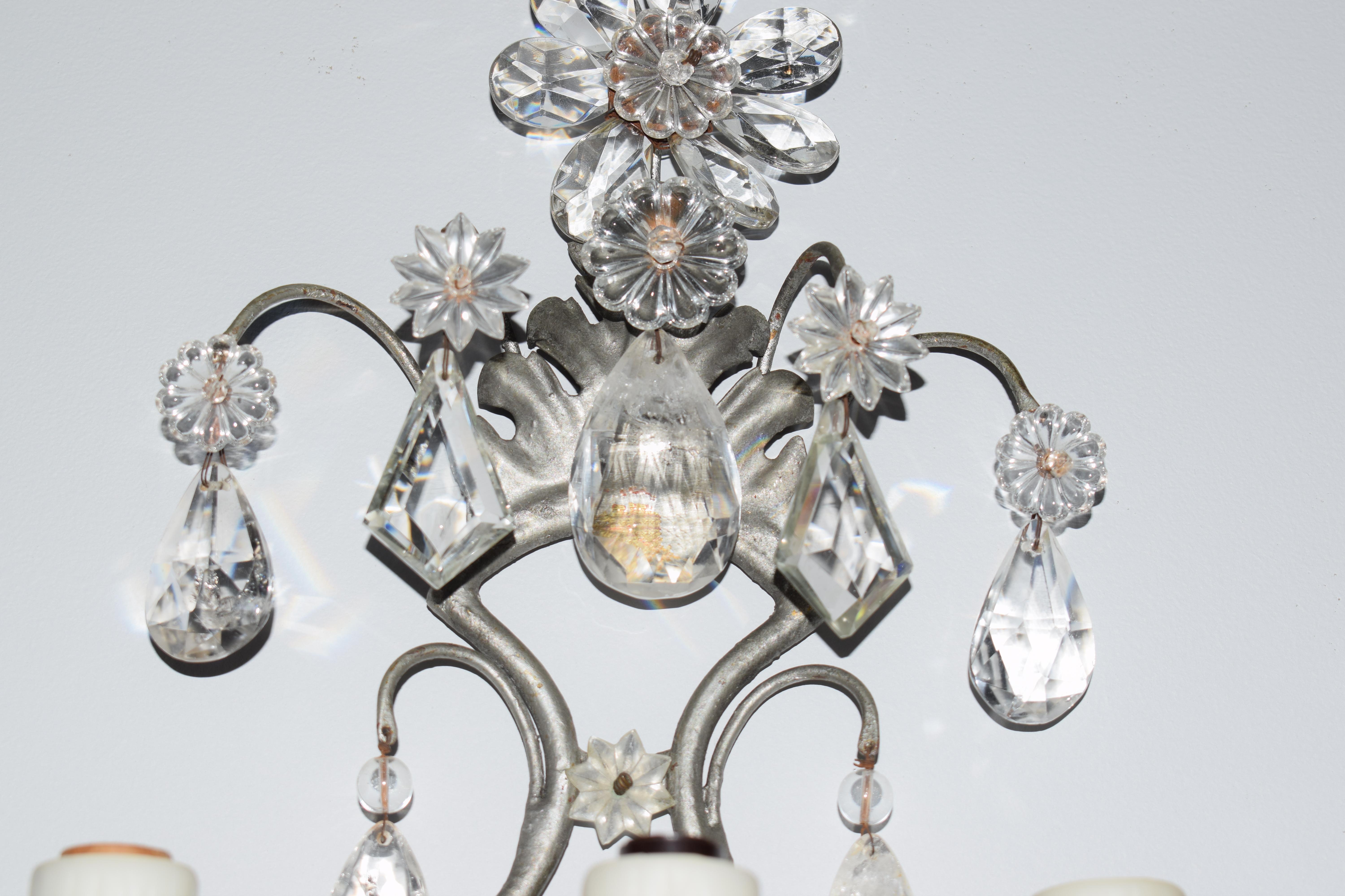 Fine Pair of Silvered, Crystal and Rock Crystal Wall Sconces For Sale 2