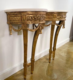 Fine Pair of Small Louis XVI Carved Giltwood Console Tables