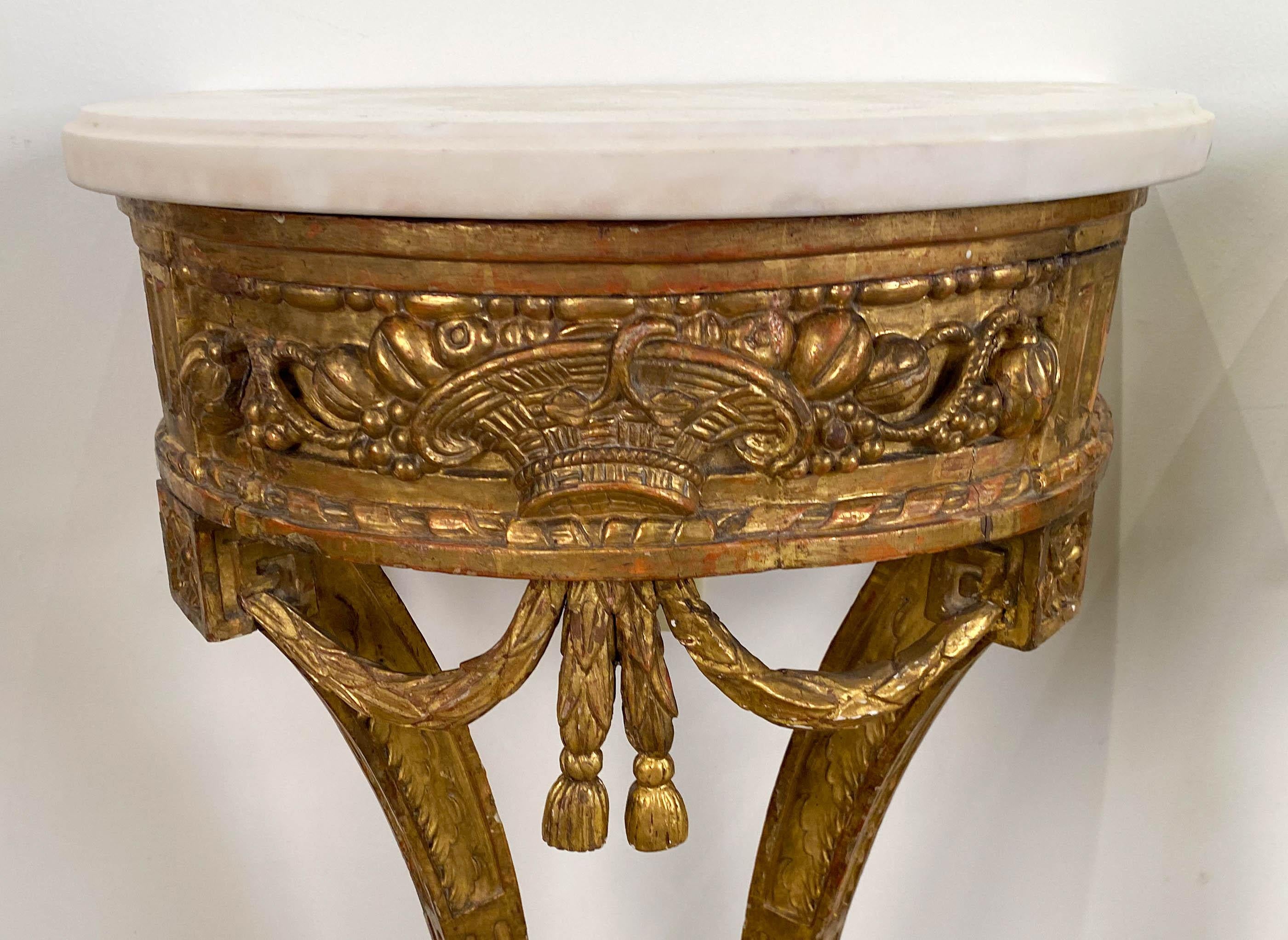 French Fine Pair of Small Louis XVI Carved Giltwood Console Tables For Sale