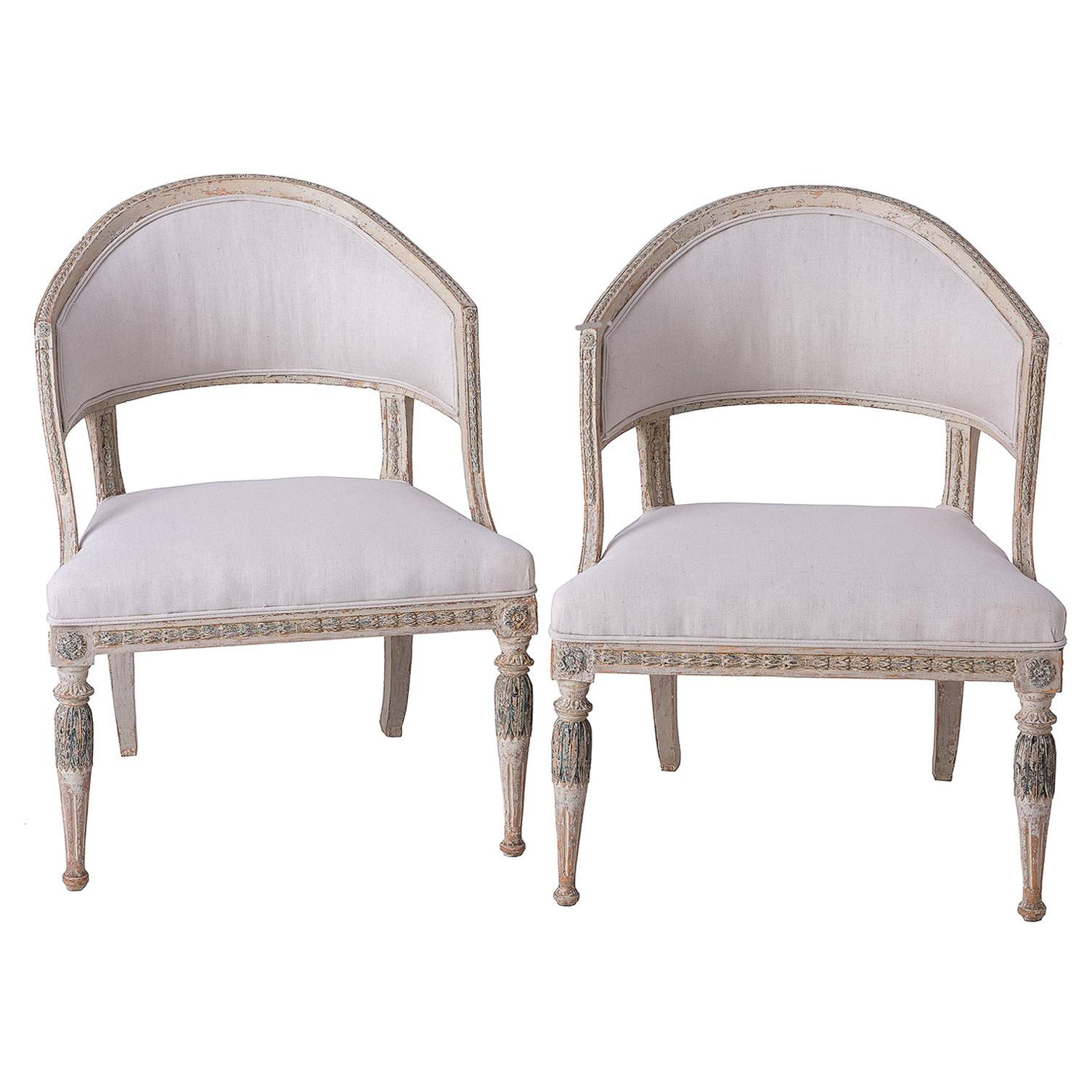 Fine Pair of Swedish Late Gustavian Period Barrel Back Chairs For Sale