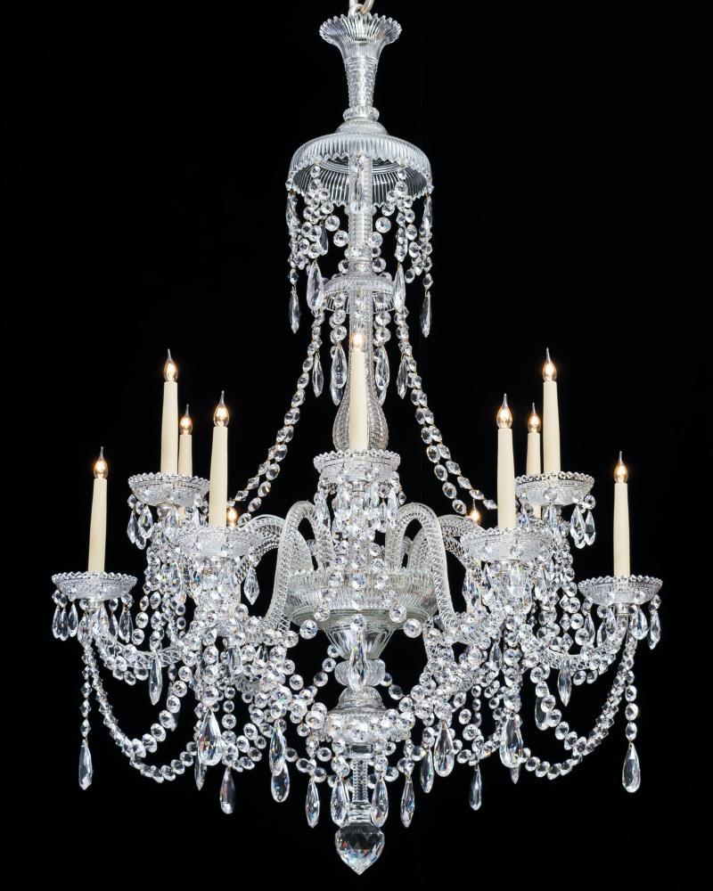 Fine Pair of Twelve Light Cut Glass Antique Chandeliers by Perry & Co. In Good Condition For Sale In Steyning, West sussex