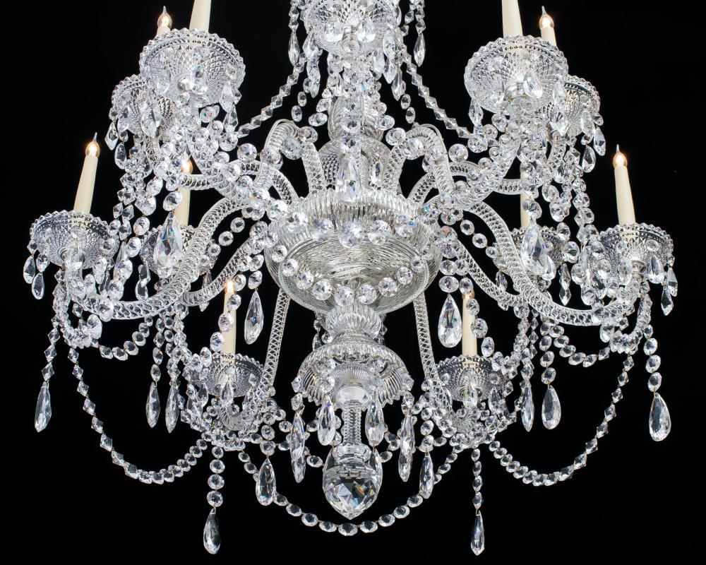 Fine Pair of Twelve Light Cut Glass Antique Chandeliers by Perry & Co. For Sale 1