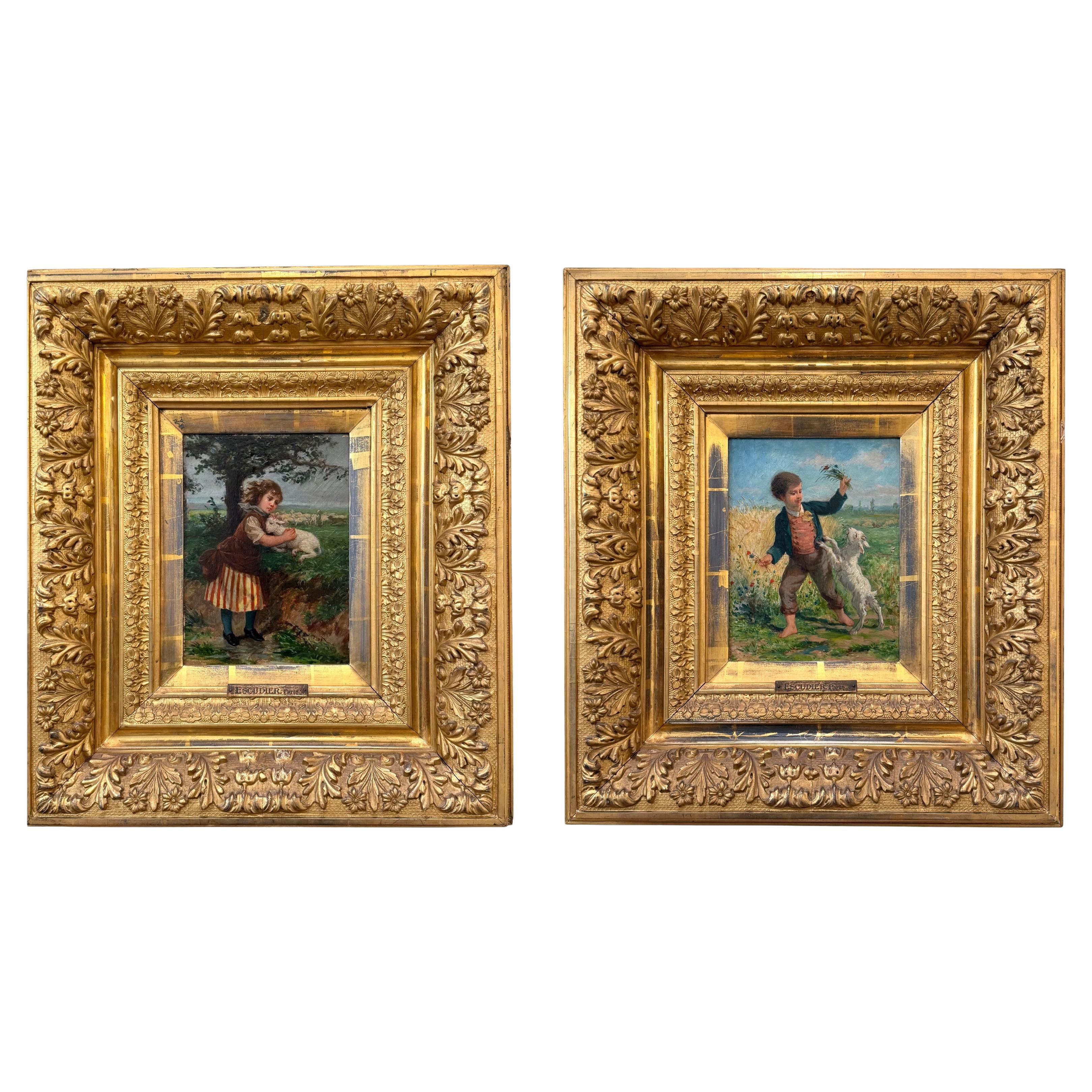 A Fine Pair of Victorian Genre Paintings by Escudier