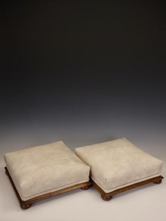 Pair of Victorian Mahogany Footstools, Re-Upholstered, 1890