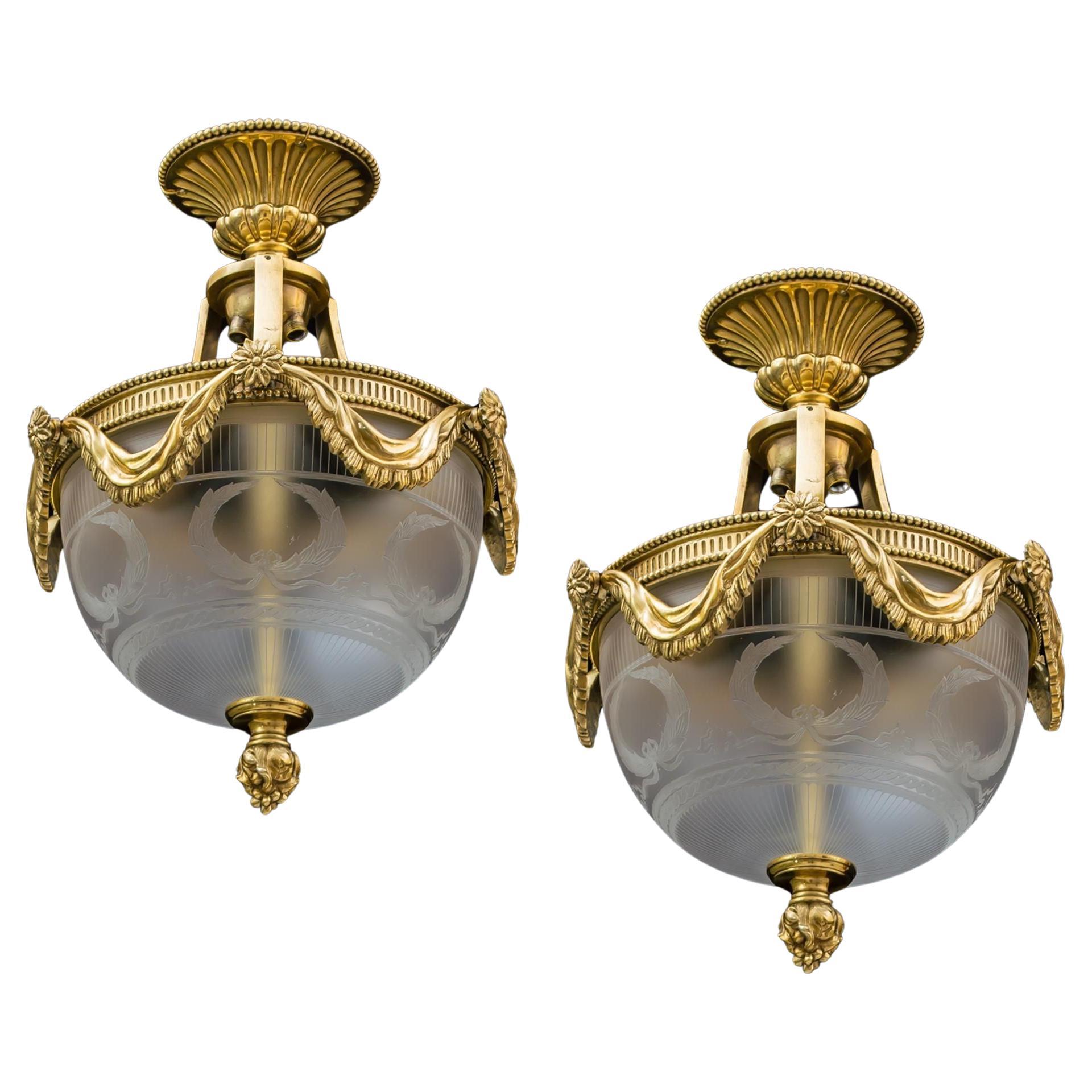 A Fine Pair Of Victorian Plafonniers By Perry & Co For Sale