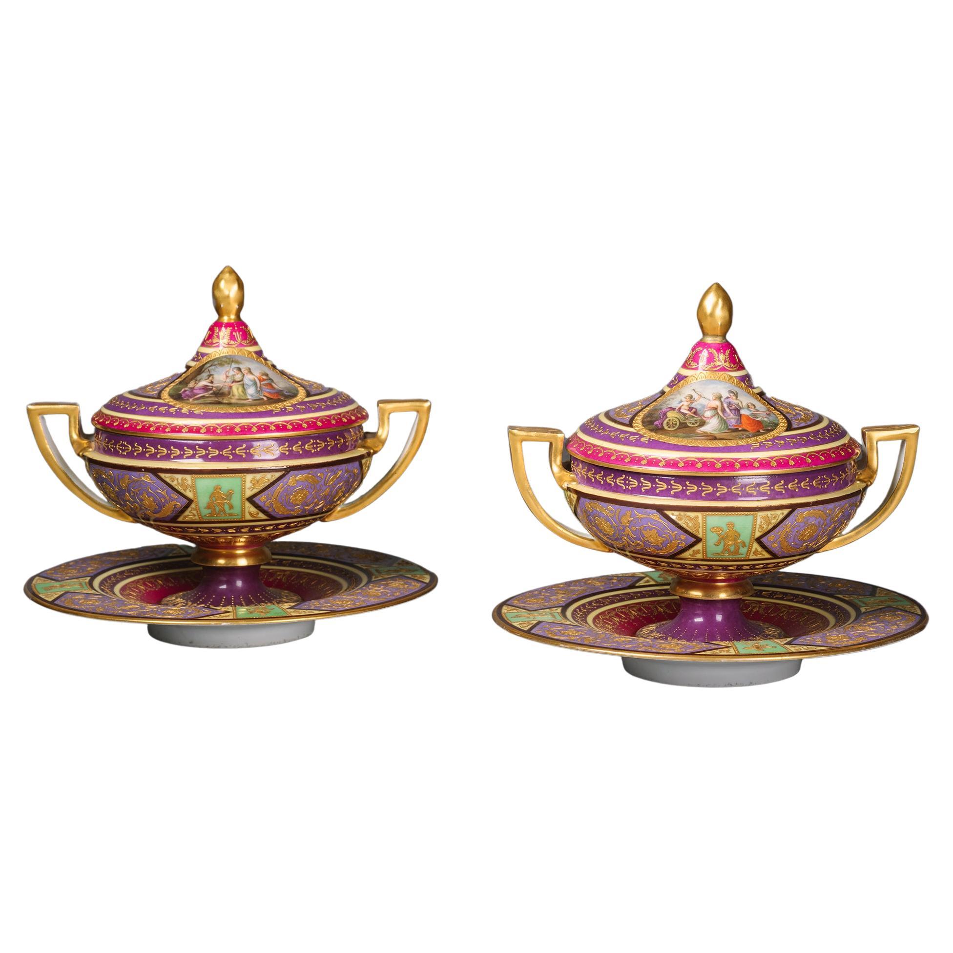 Fine Pair of Vienna Style Porcelain Tureens and Cover For Sale