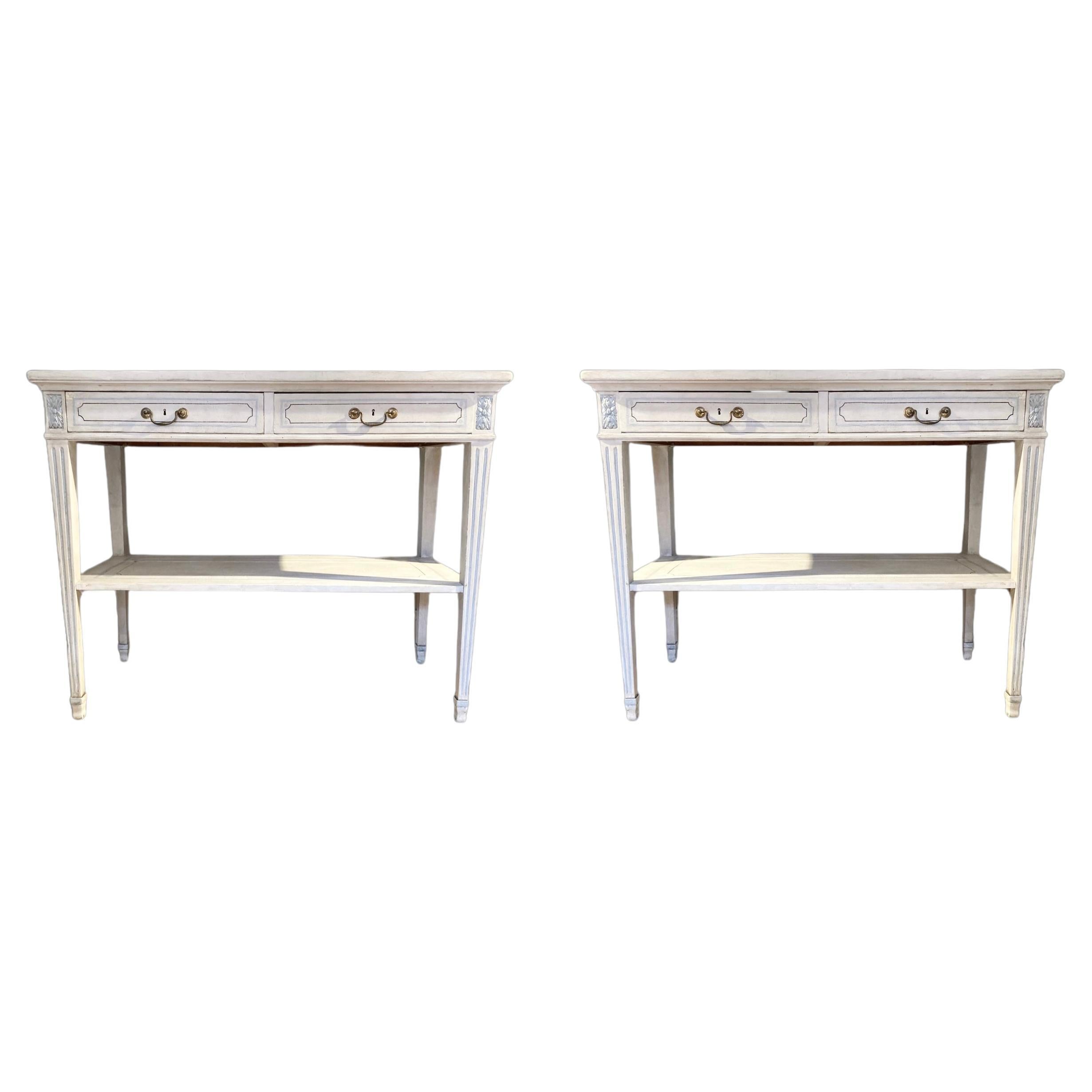 A fine pair of white painted 19th century side tables. For Sale