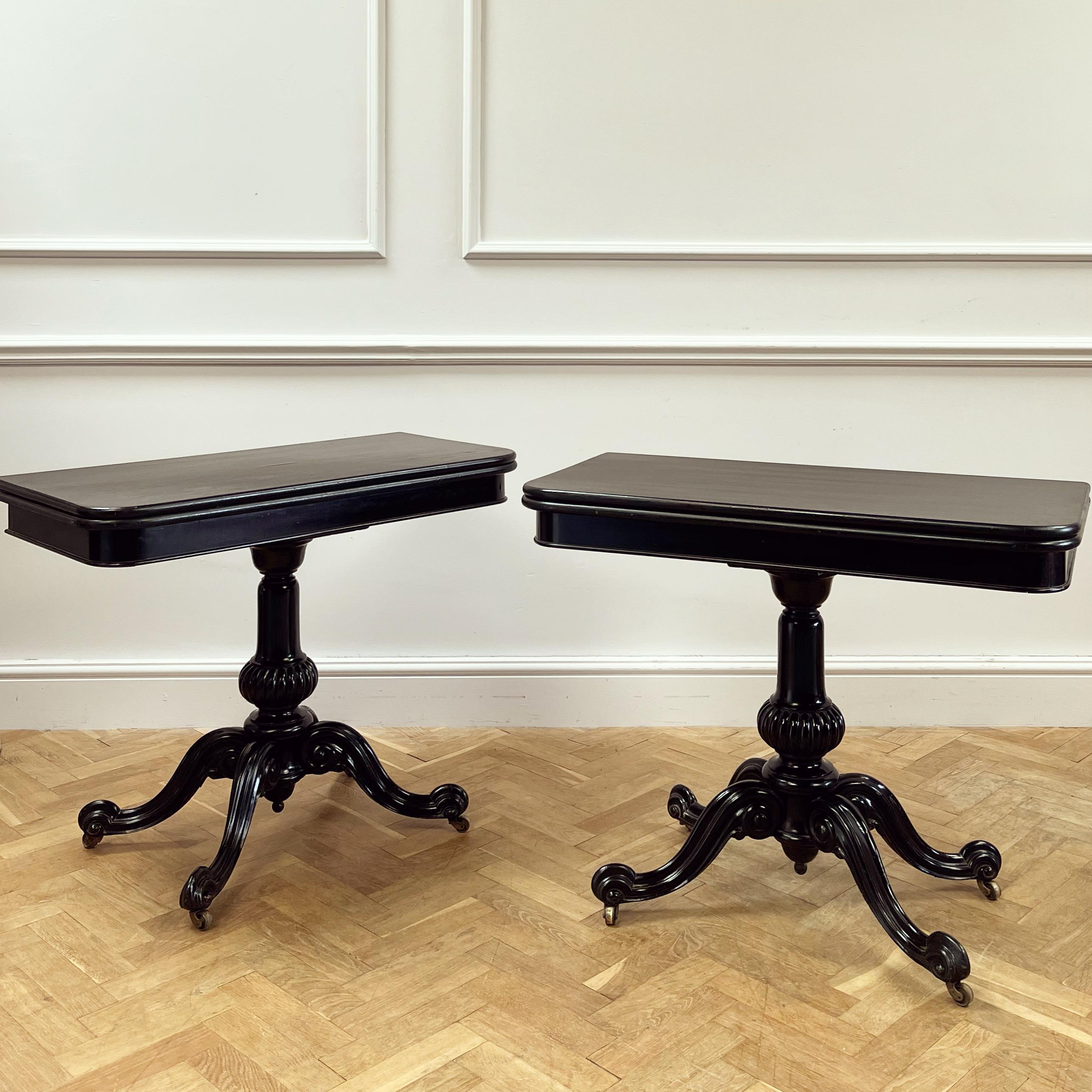 19th Century Fine Pair of William IV Ebonized Card Tables For Sale