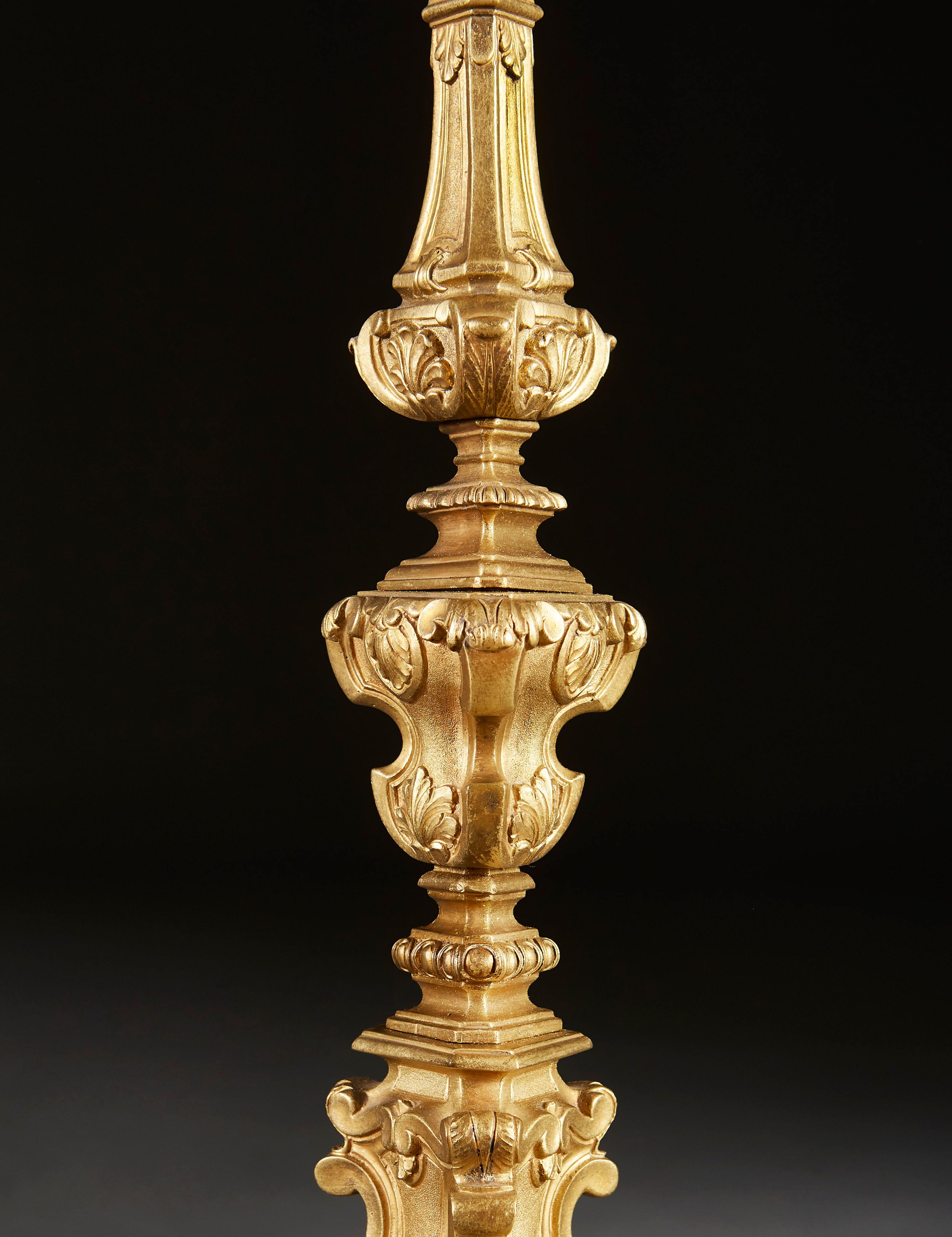 Fine Pair of William IV Ormolu Candlestick Lamps In Good Condition In London, GB