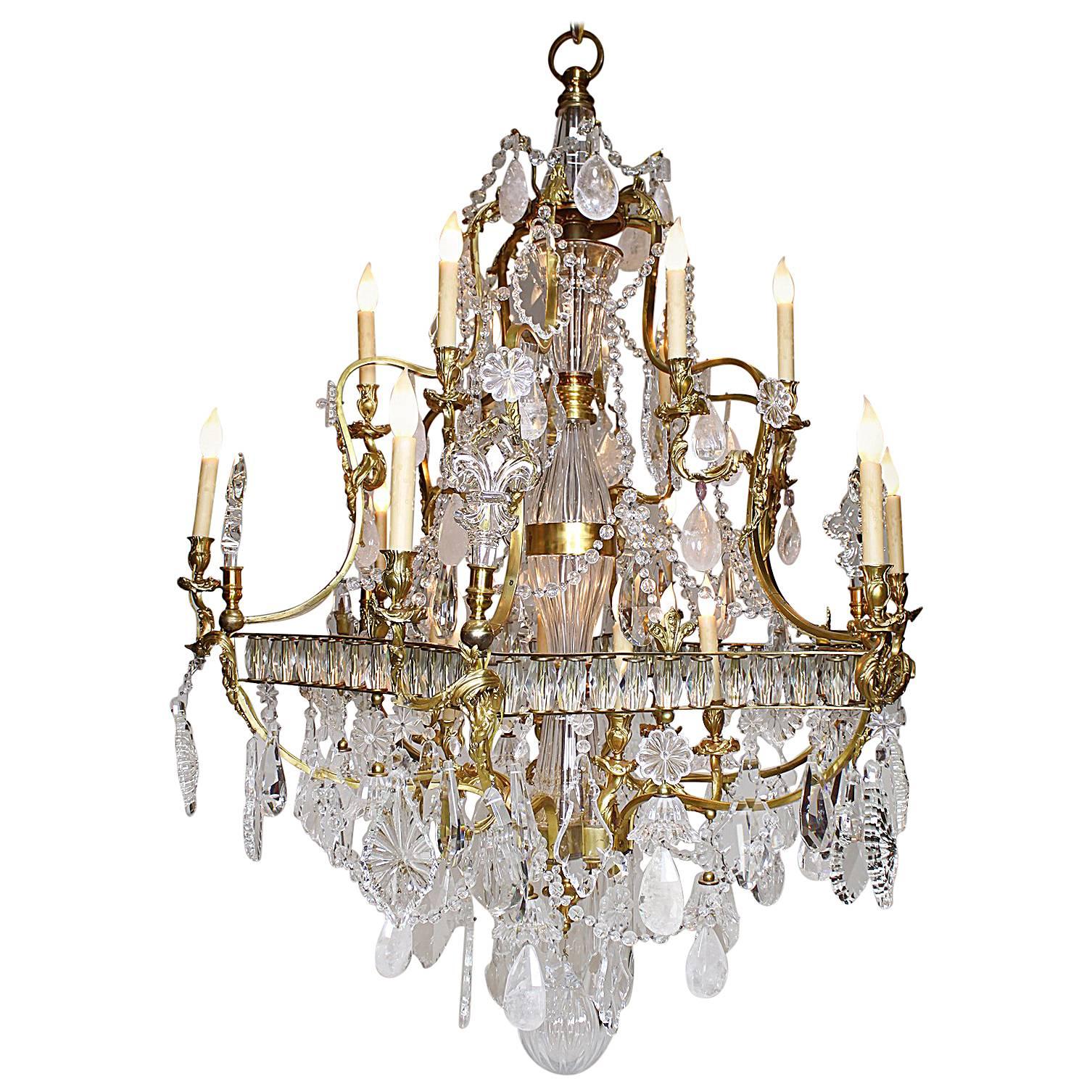 A Fine Palatial French Louis XV Style Gilt-Bronze and Rock Crystal Chandelier