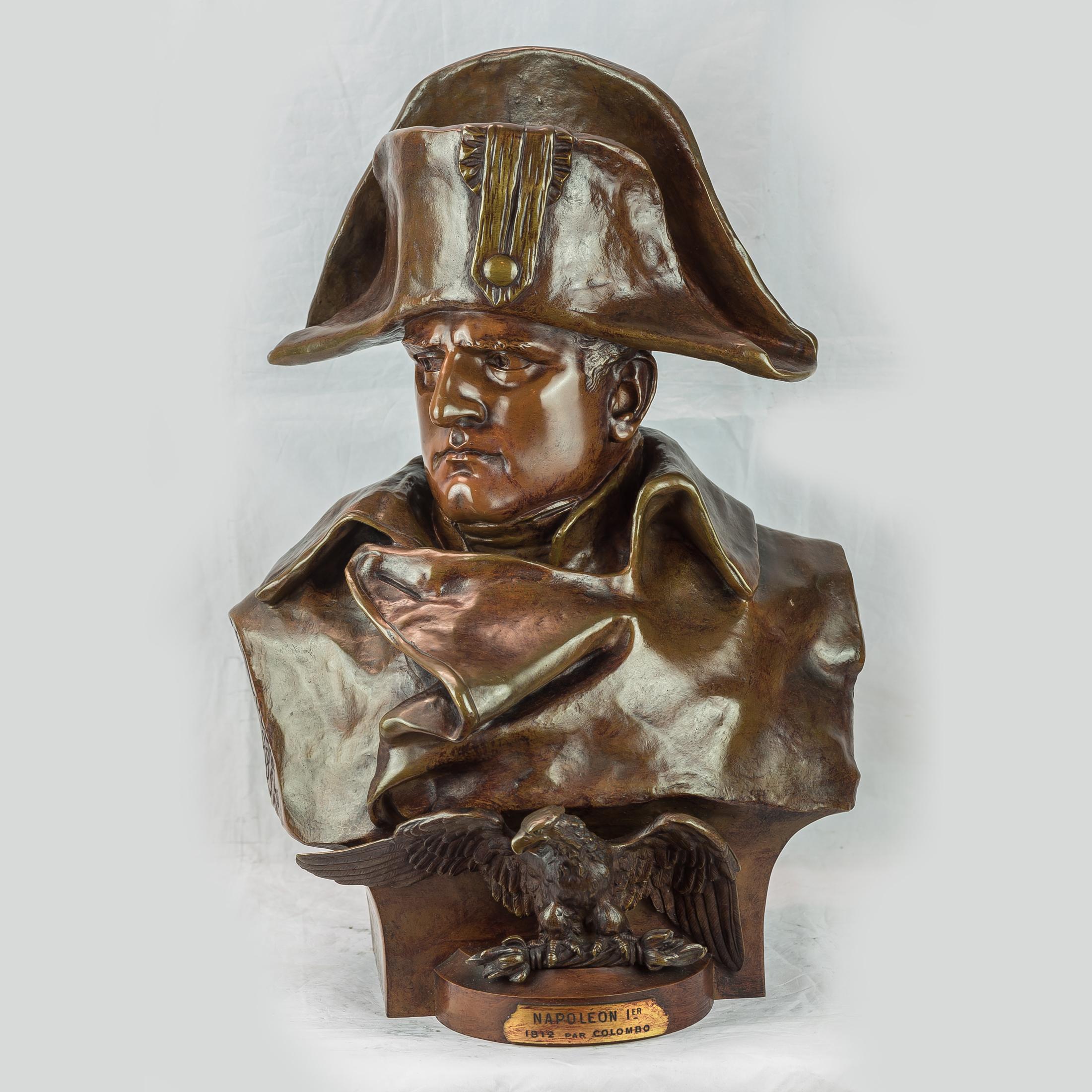 The bust depicts Napoleon having a firm expression or a determined commander, wearing his bicorne hat, an eagle spreading its wings below him.
Renzo Colombo (Italian 1856-1885), studied at the Brera Academy of Fine Art. After a period working in