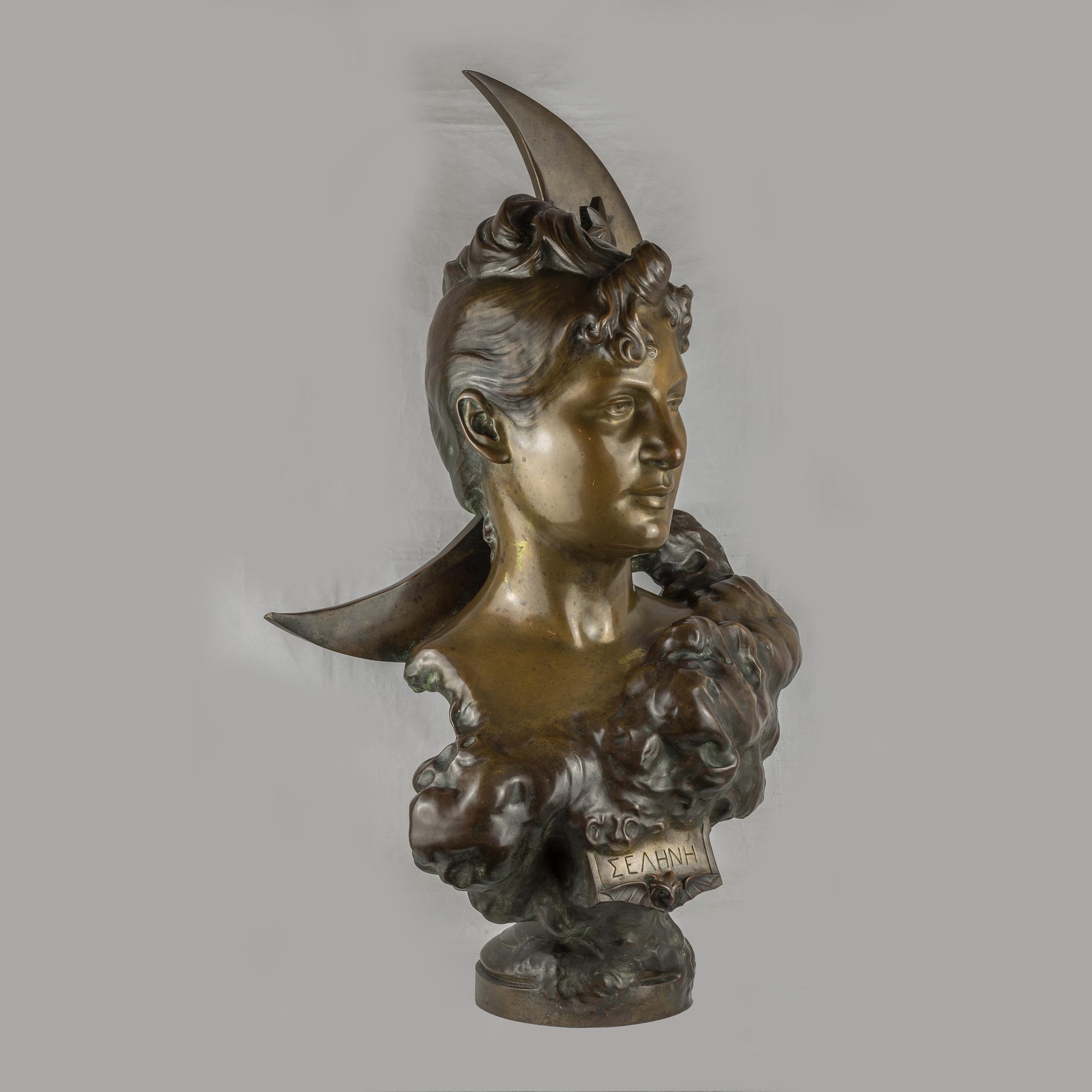 French Fine Patinated Bronze Bust of Selene