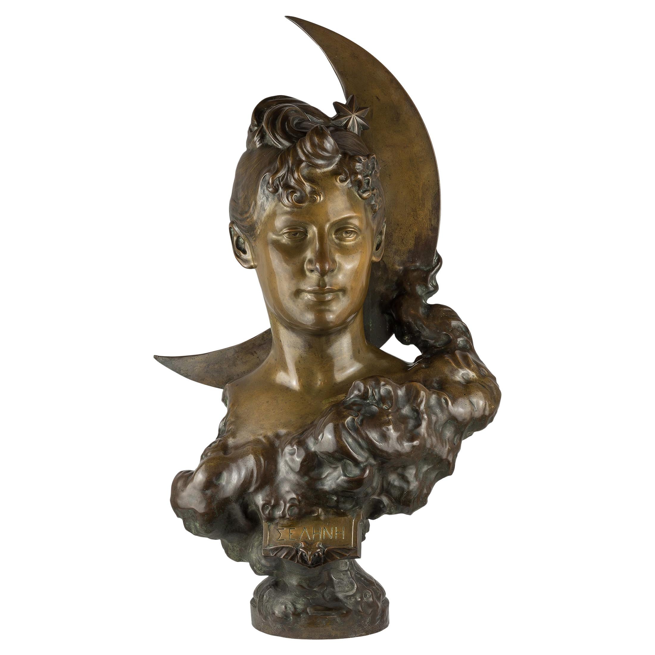 Fine Patinated Bronze Bust of Selene