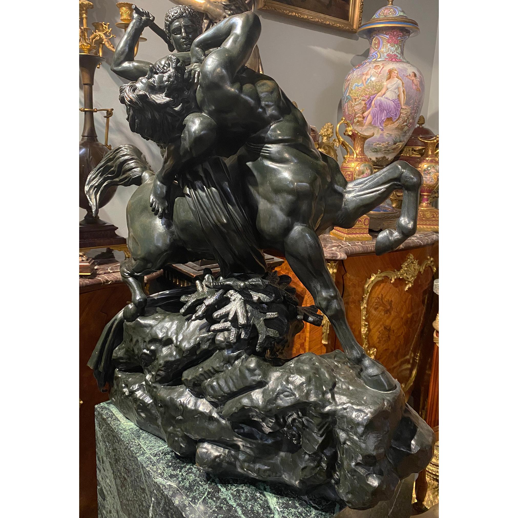 Fine Patinated Bronze Figural Statue of Theseus & The Centaur by A. Barye In Good Condition In New York, NY