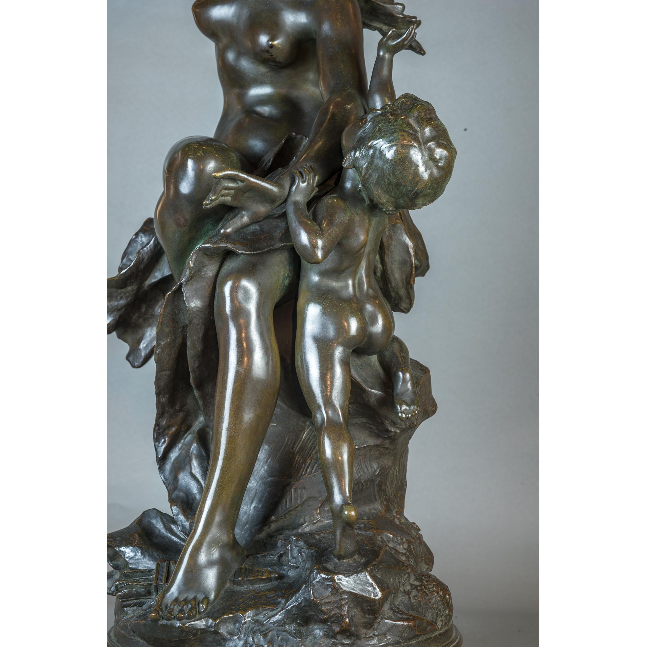  Patinated Bronze Group Entitled 'L'Amour Désarmé' by Alexandre Dercheu In Good Condition For Sale In New York, NY