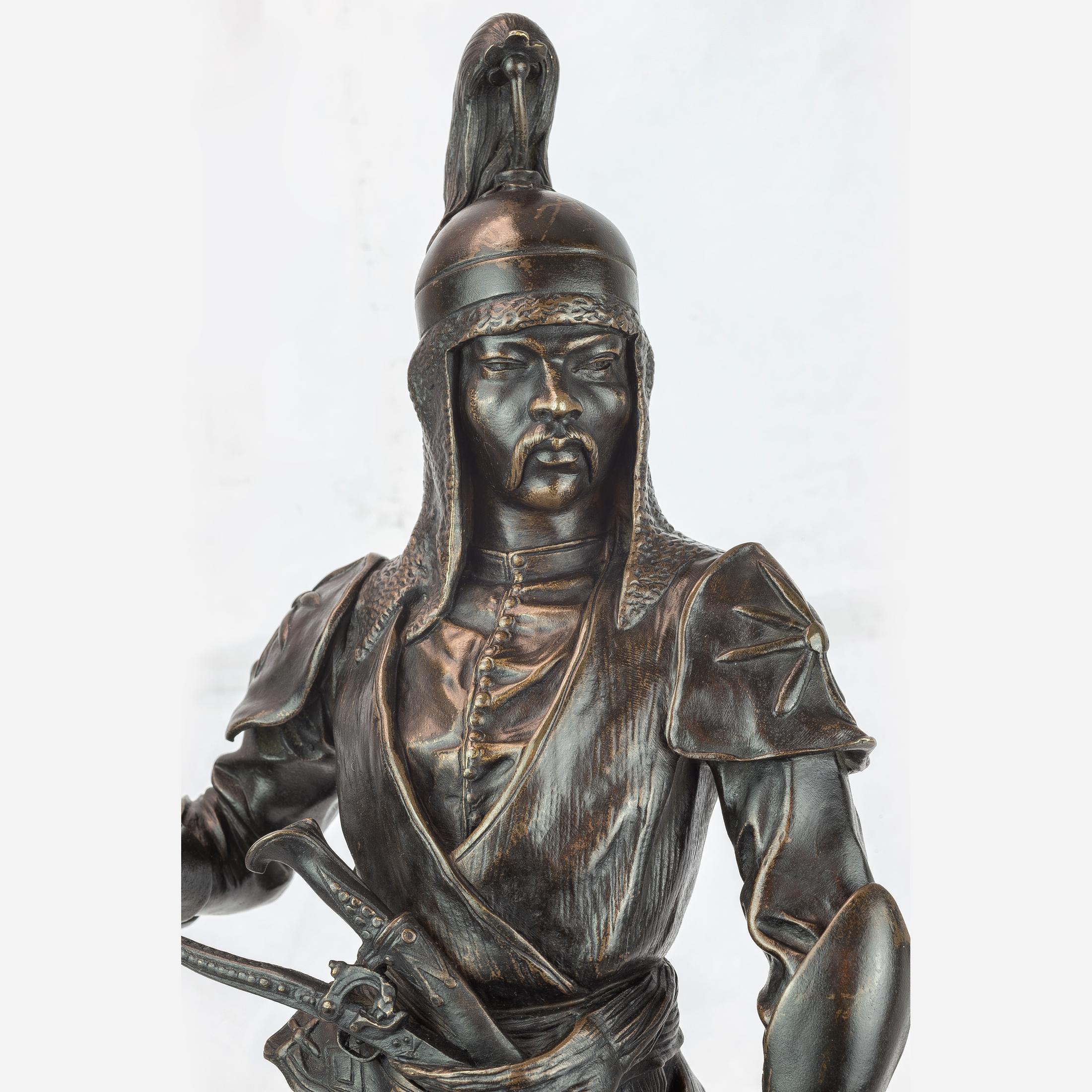 Sculpture en bronze patiné d'un manchu-tartart par Barye Bon état - En vente à New York, NY