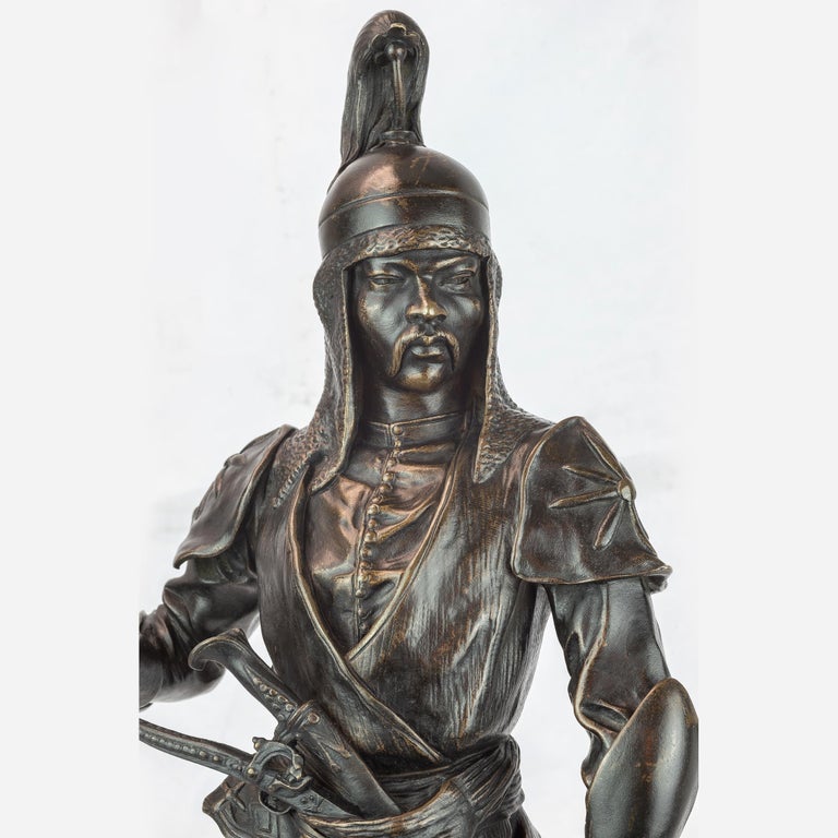 Fine Patinated Bronze Sculpture of a Manchu Tartar by Barye In Good Condition For Sale In New York, NY
