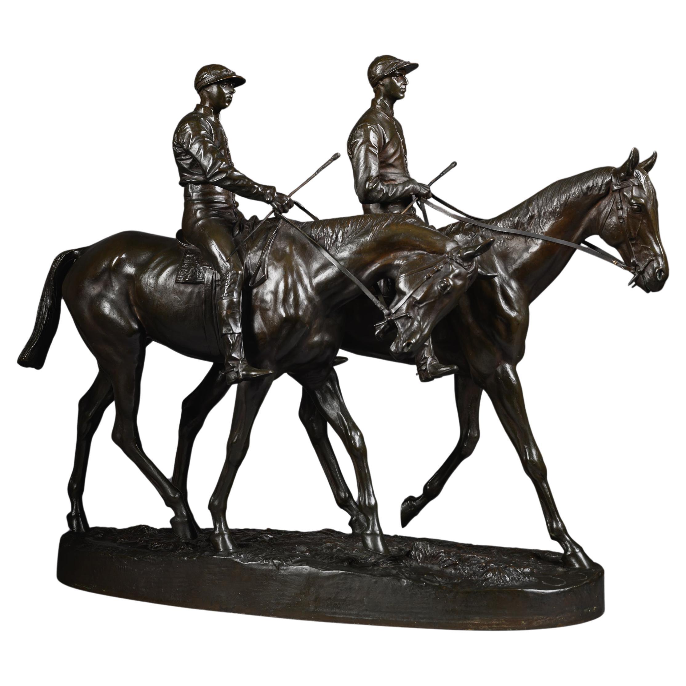 A Fine Patinated Bronze Sporting Group, By Emmanuel Fremiet, Circa 1910 For Sale