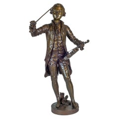 Fine Patinated Bronze Statue of a Musician Holding a Violin by B.L. Hercule