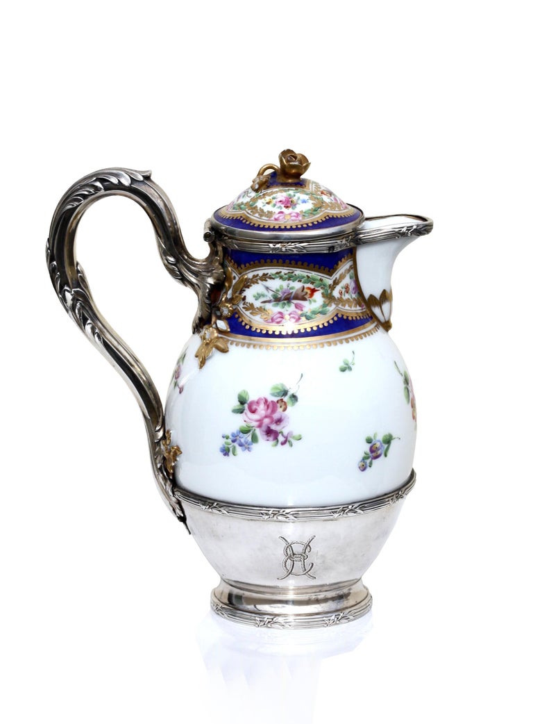 Fine Porcelain Silver Mounted Tea Pot and Cover, 19th Century For Sale 1