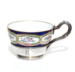 Fine Porcelain Silver Mounted Teacup and Saucer