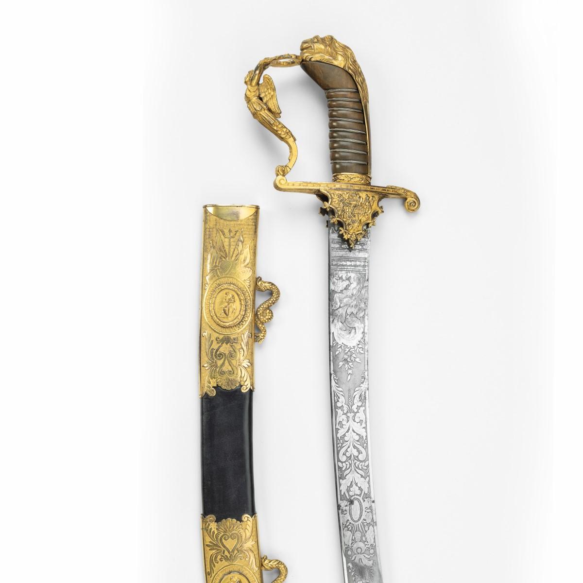 Métal Belle épée de présentation donnée au lieutenant Charles Peake en vente