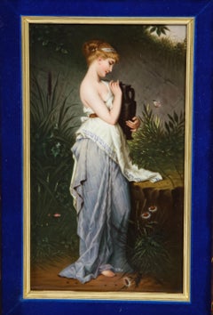 Feine Qualität Berlin K.P.M. Handgemalte Porzellanplakette "Psyche mit Vase"