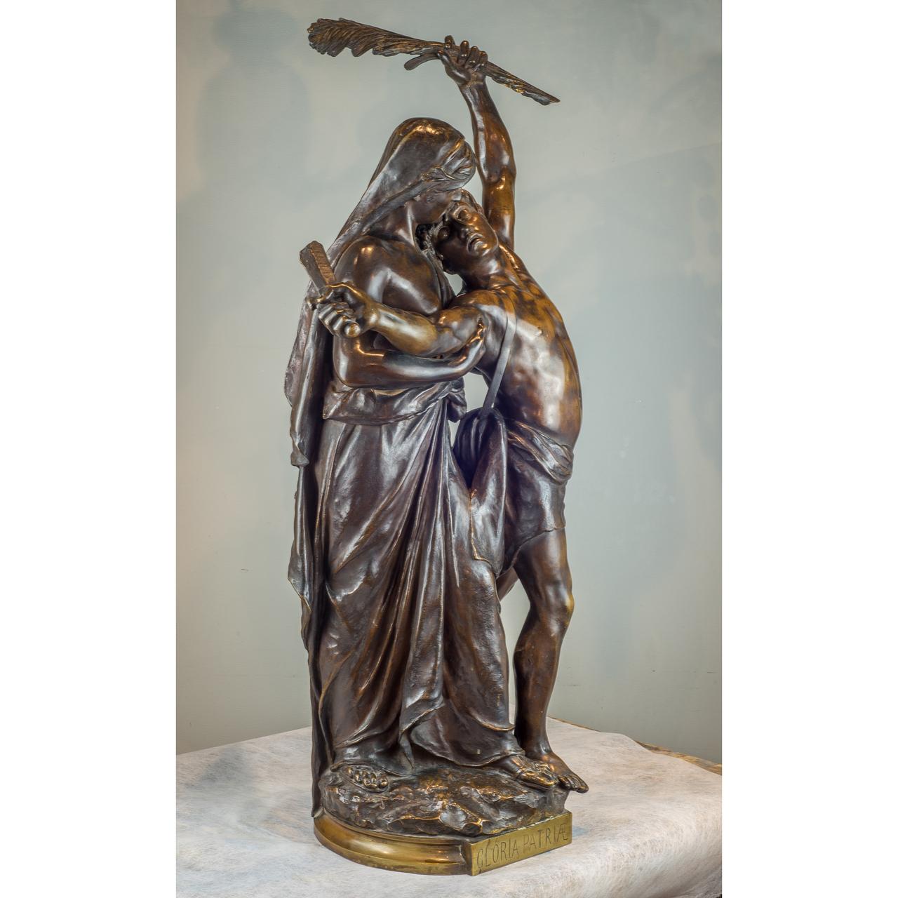 French Fine Quality Bronze Group ‘Gloria Patriae’ by Eugene Marioton For Sale