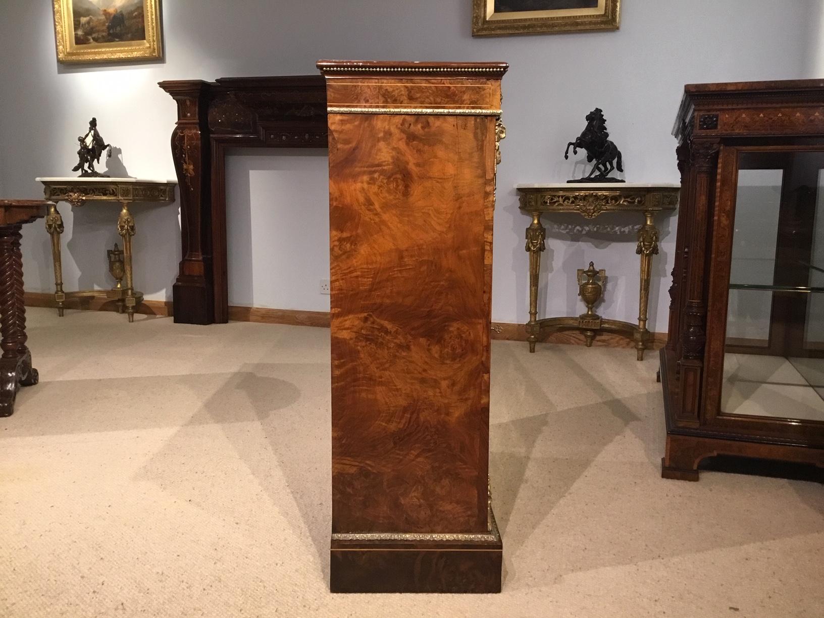 Fine Quality Burr Walnut and Marquetry Inlaid Victorian Period Pier Cabinet For Sale 6