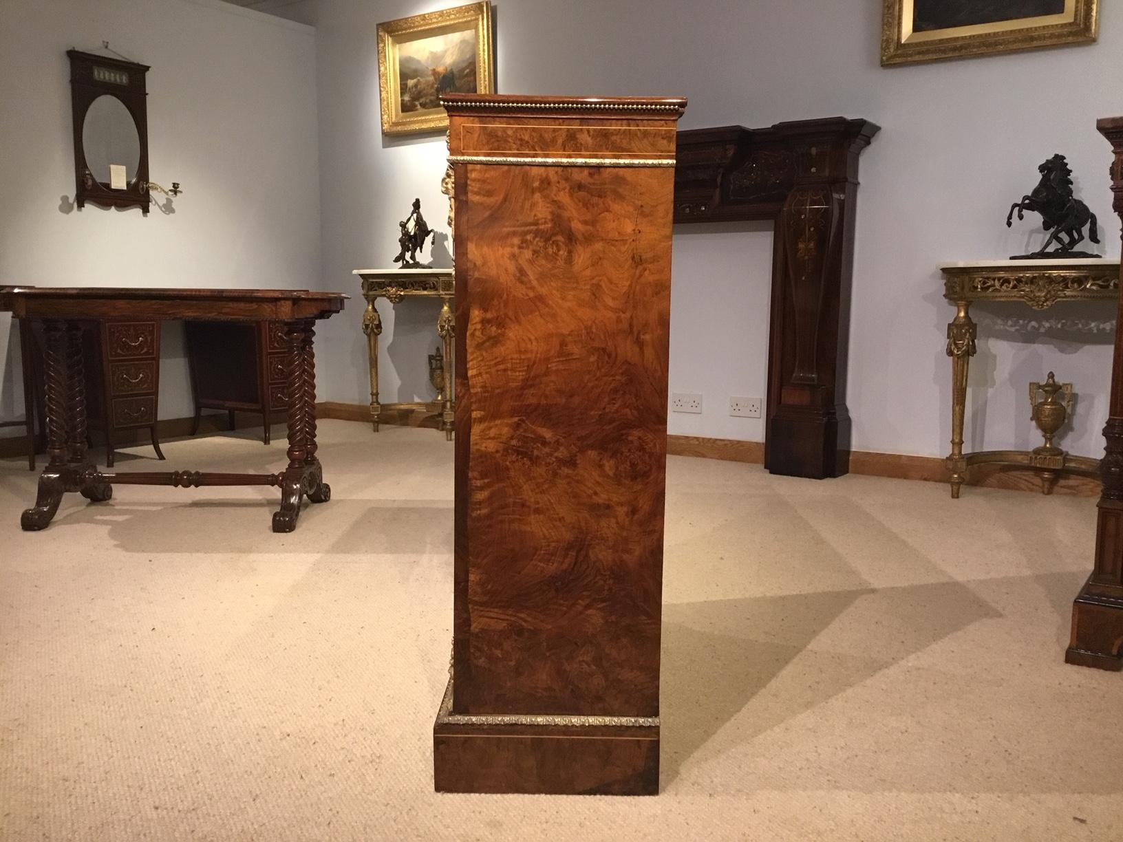 Fine Quality Burr Walnut and Marquetry Inlaid Victorian Period Pier Cabinet For Sale 5