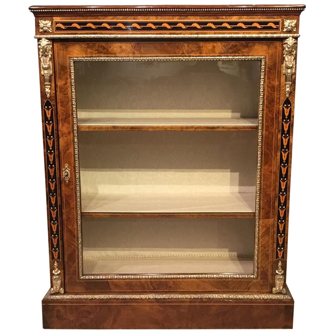 Fine Quality Burr Walnut and Marquetry Inlaid Victorian Period Pier Cabinet For Sale