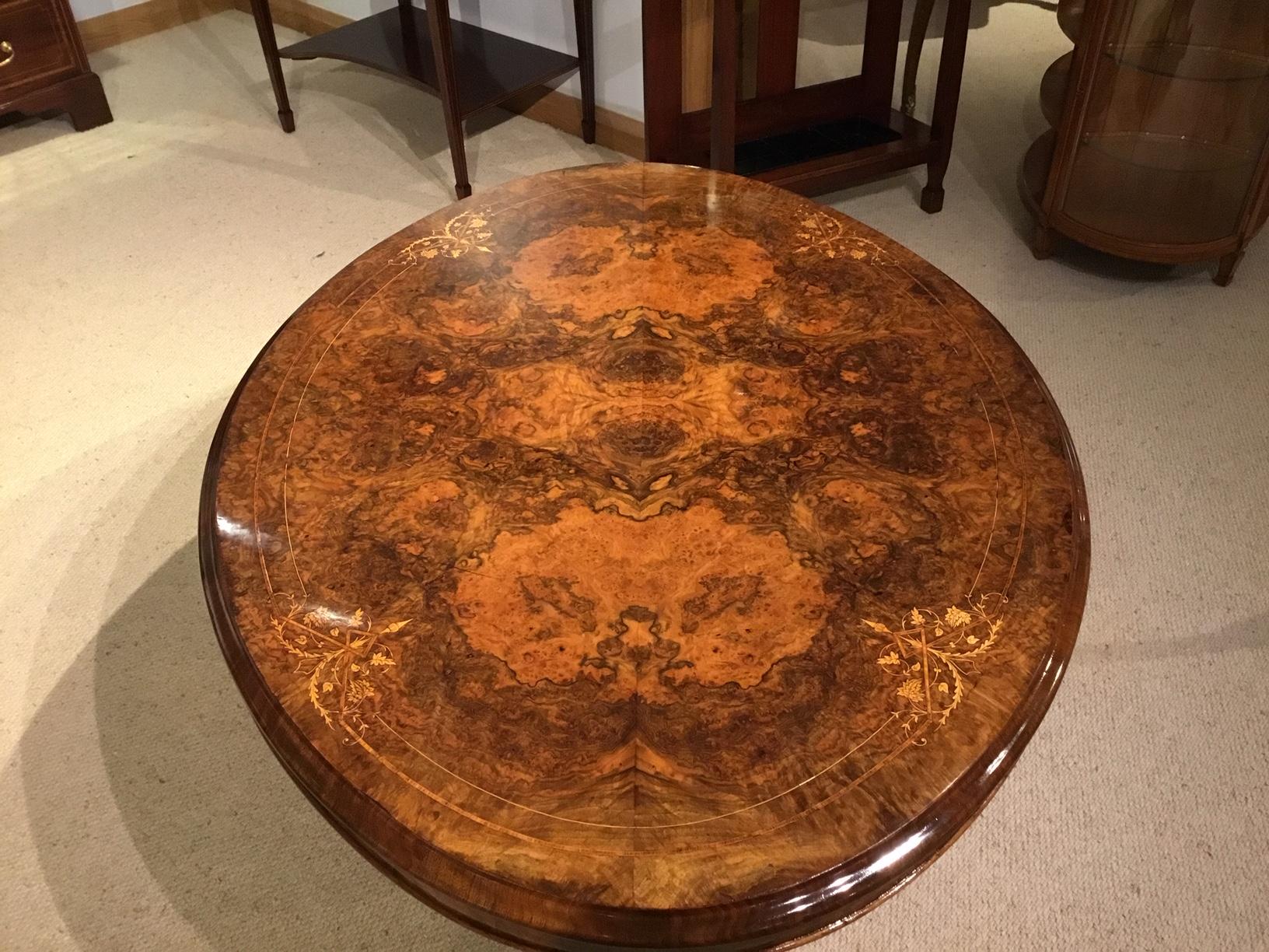 Fine Quality Burr Walnut Victorian Period Oval Antique Coffee Table 2