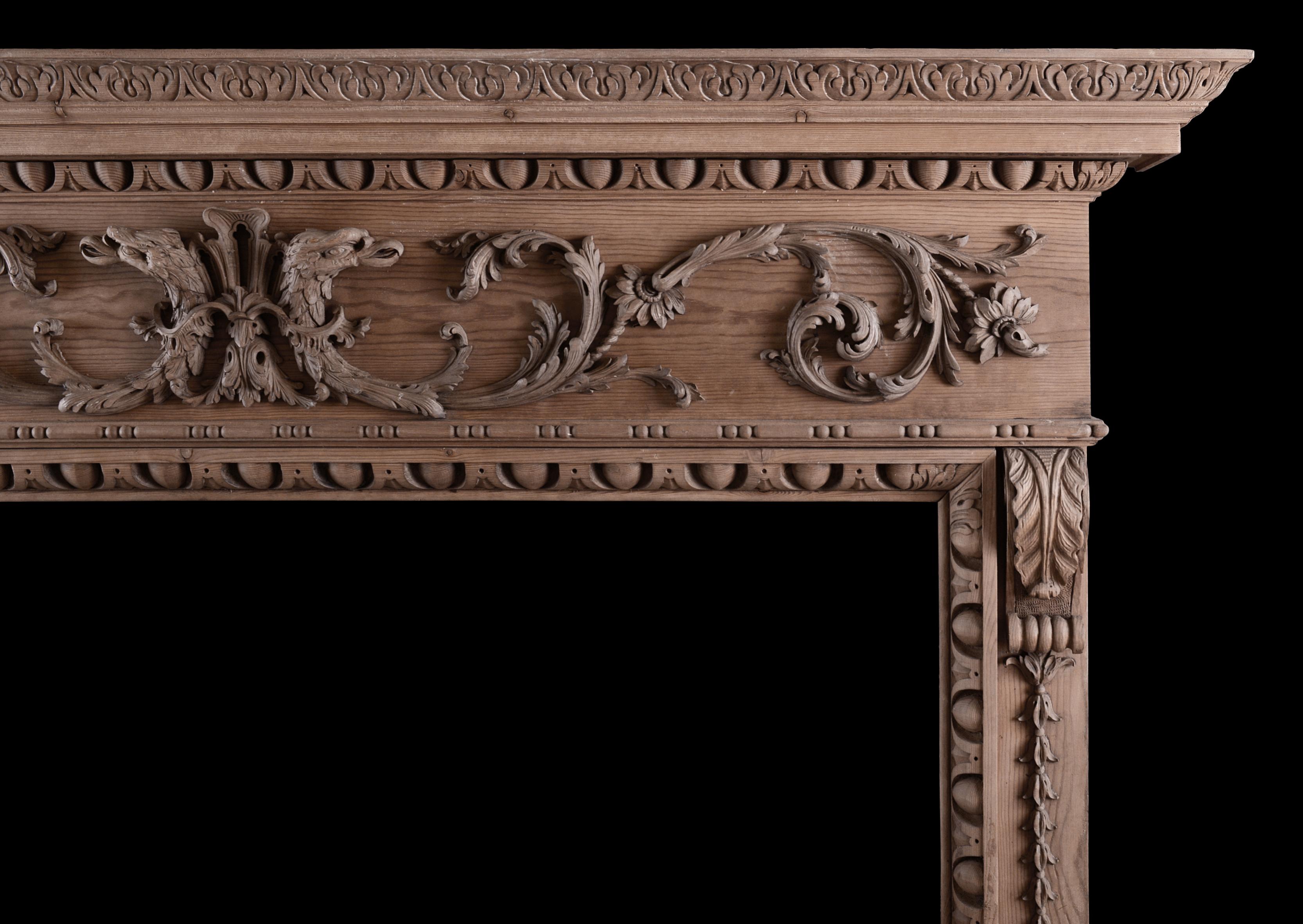 A Mid Georgian Style Carved Pine Fireplace In Good Condition In London, GB