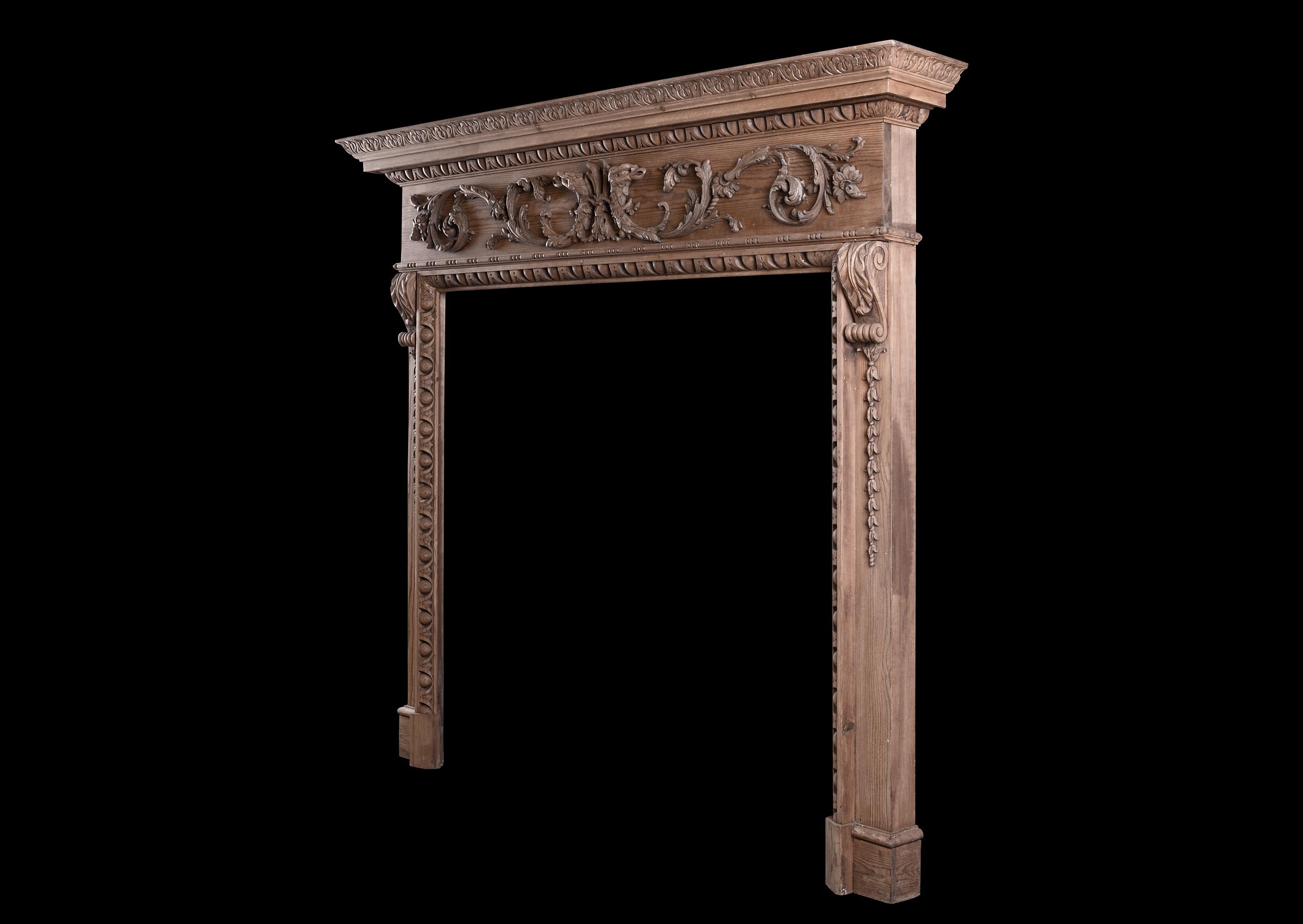 19th Century A Mid Georgian Style Carved Pine Fireplace
