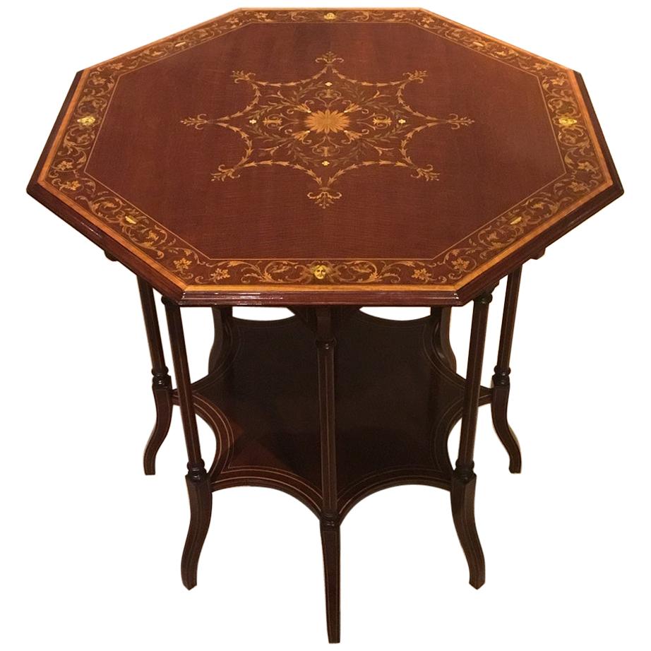 Fine Quality Edwardian Period Octagonal Marquetry Inlaid Table For Sale