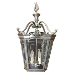 Antique Fine Quality, Four-Light, Silvered Bronze Hall Lantern, in the Georgian Style