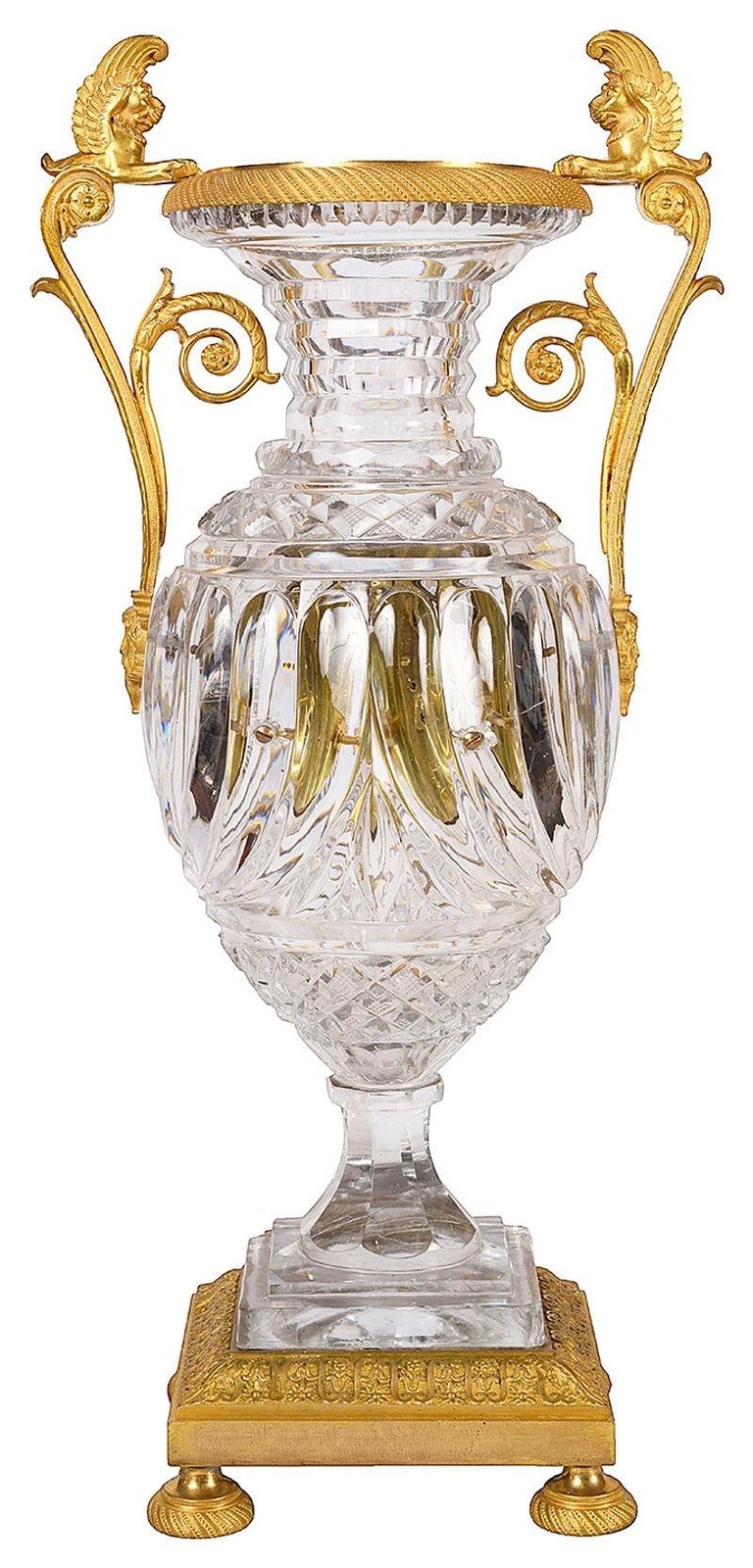 Fine Quality French Empire Baccarat Style Crystal Vase Clock, circa 1860 For Sale 2