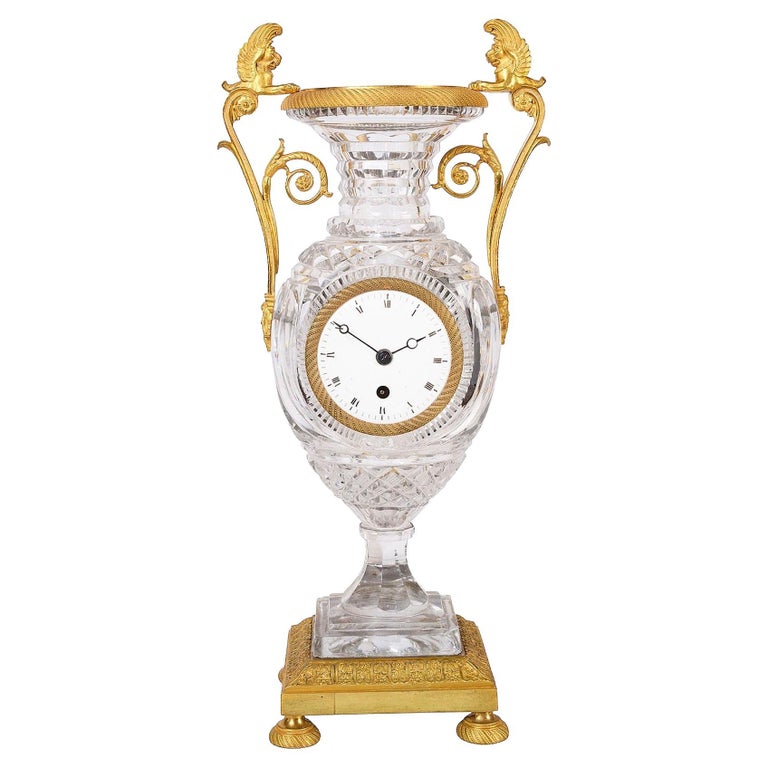 Fine Quality French Empire Baccarat Style Crystal Vase Clock, circa 1860 For Sale