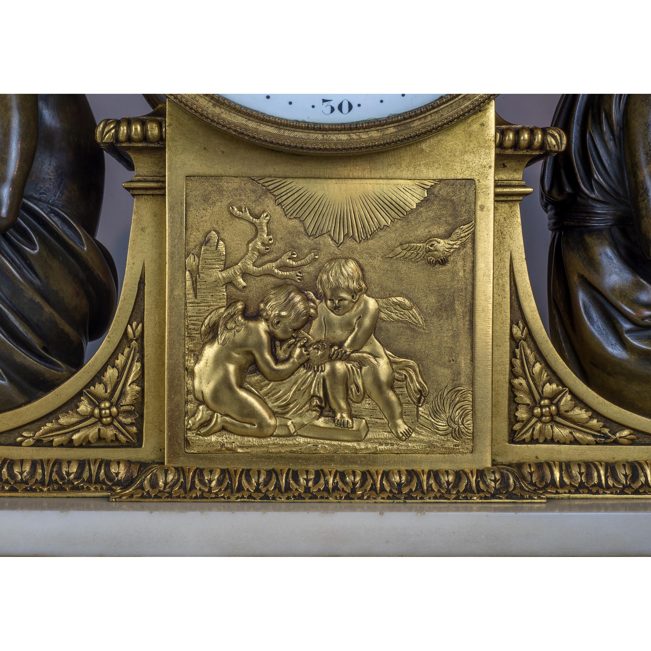 Fine Quality French Gilt and Patinated Bronze Mantel Clock For Sale 7