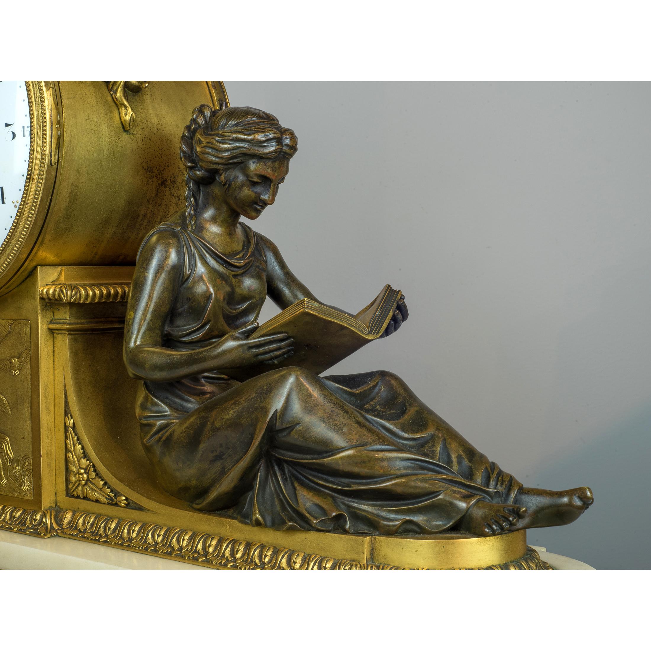 XIXe siècle Pendule de cheminée française de qualité en bronze doré et patiné en vente